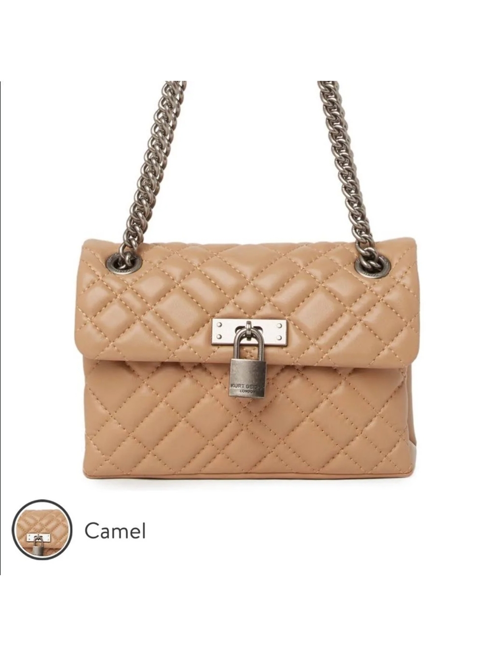 Kurt Geiger Camel Quilted Leather Shoulder Bag with Chain Strap
